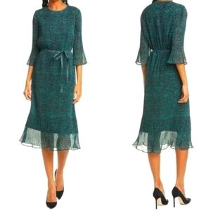 Hugo Boss Dress Diplie Mini Dot Plisse Midi Arsenic Fantasy Green Crepe